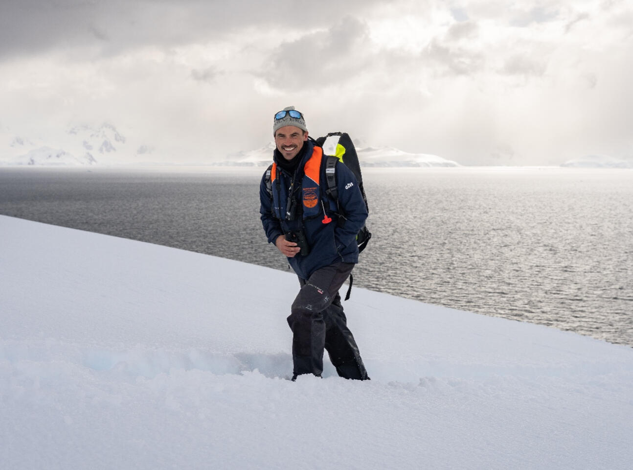 Peter Bergman, expedition leader and founder of Beyond Expedition Consulting, on a snow-covered expedition landing